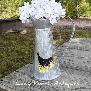RUSTIC CHICKEN *Galvanized* Pitcher Water JUG